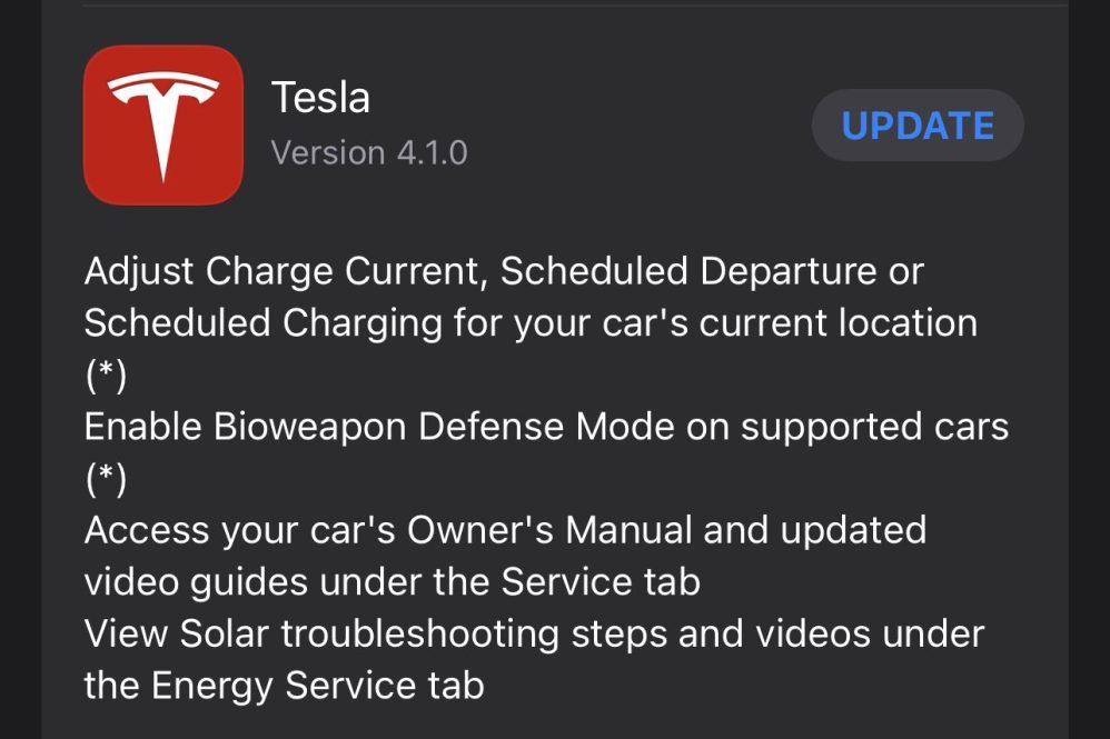 Tesla app update