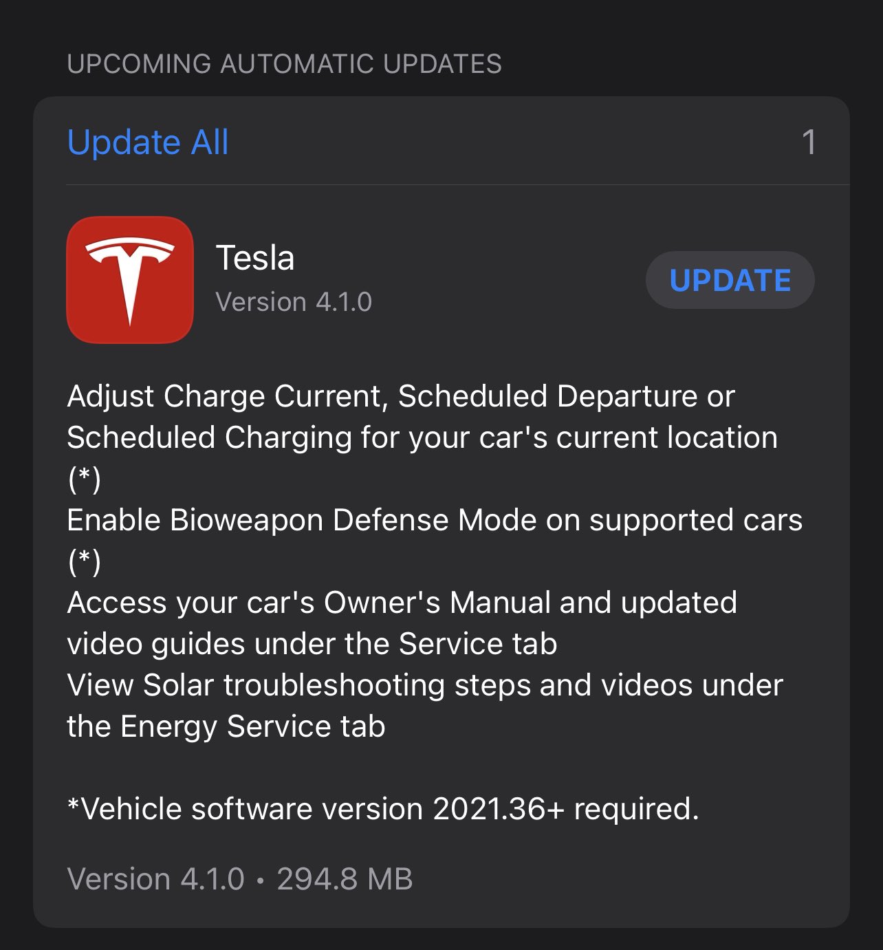 Tesla app update