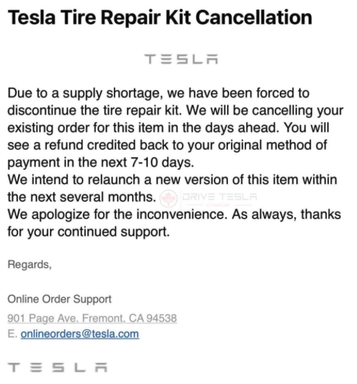Tire Repair cancellation