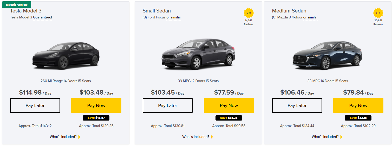 Hertz Tesla Model 3 rental rates already appearing on reservation
