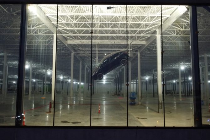 Tesla model Y hanging