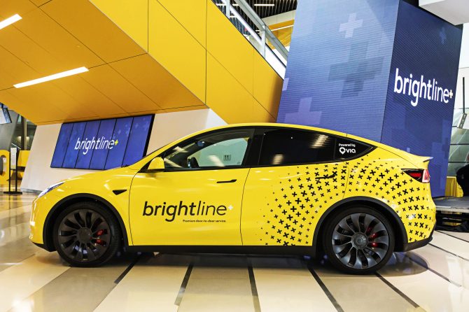 Brightline Tesla Model Y yellow