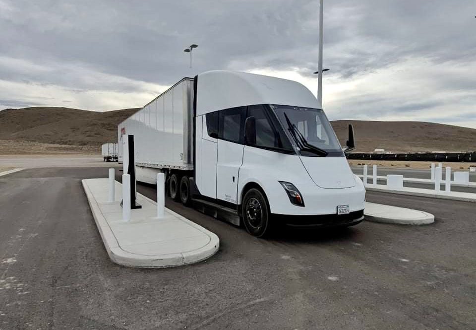 semi megacharger plugged in