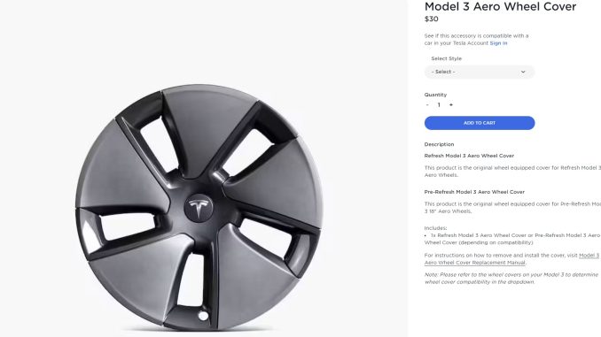 Tesla adds refresh Model 3 Aero Wheel Covers to the online shop