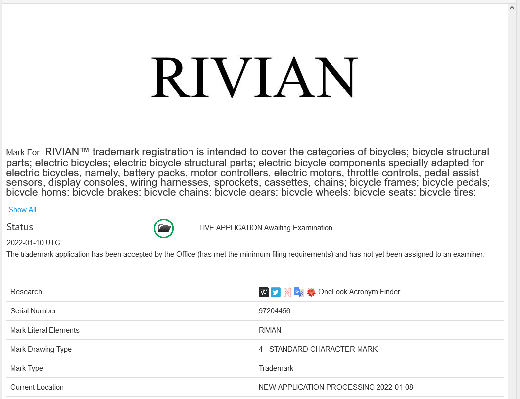 rivian ebike trademark