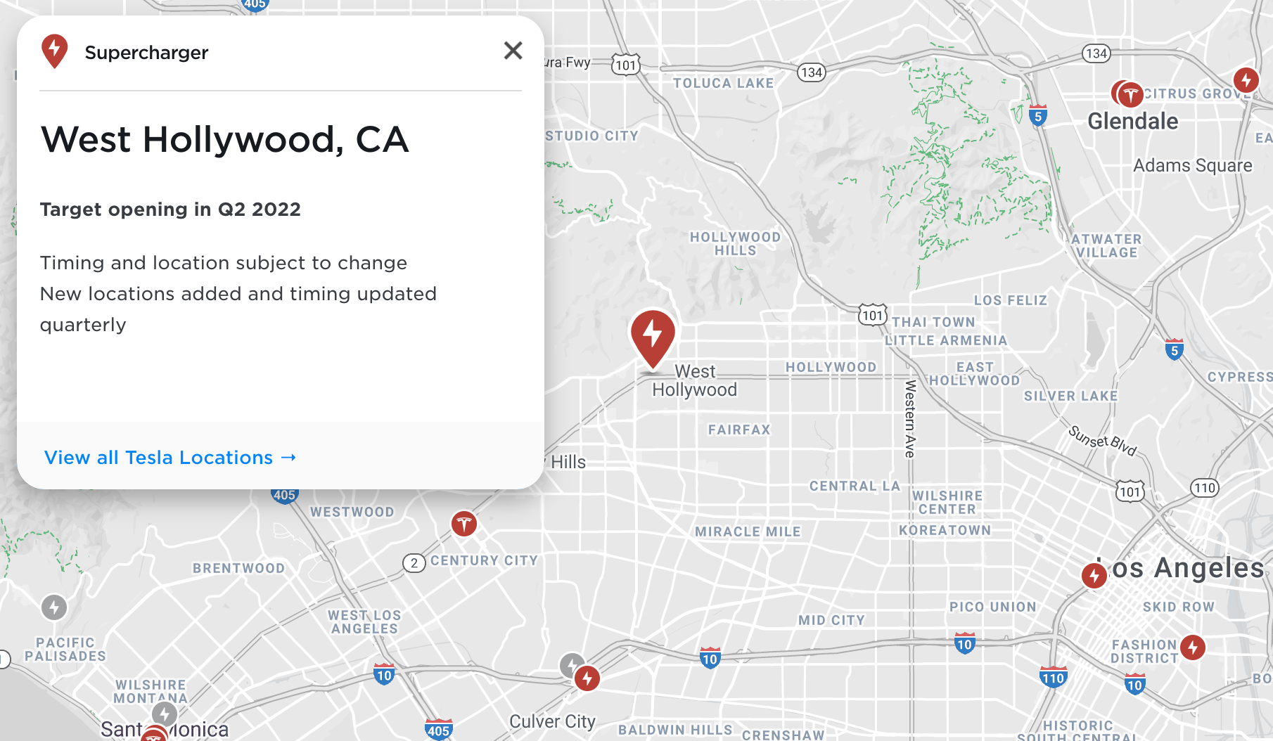 Tesla Supercharger with diner and drivein theater that accepts