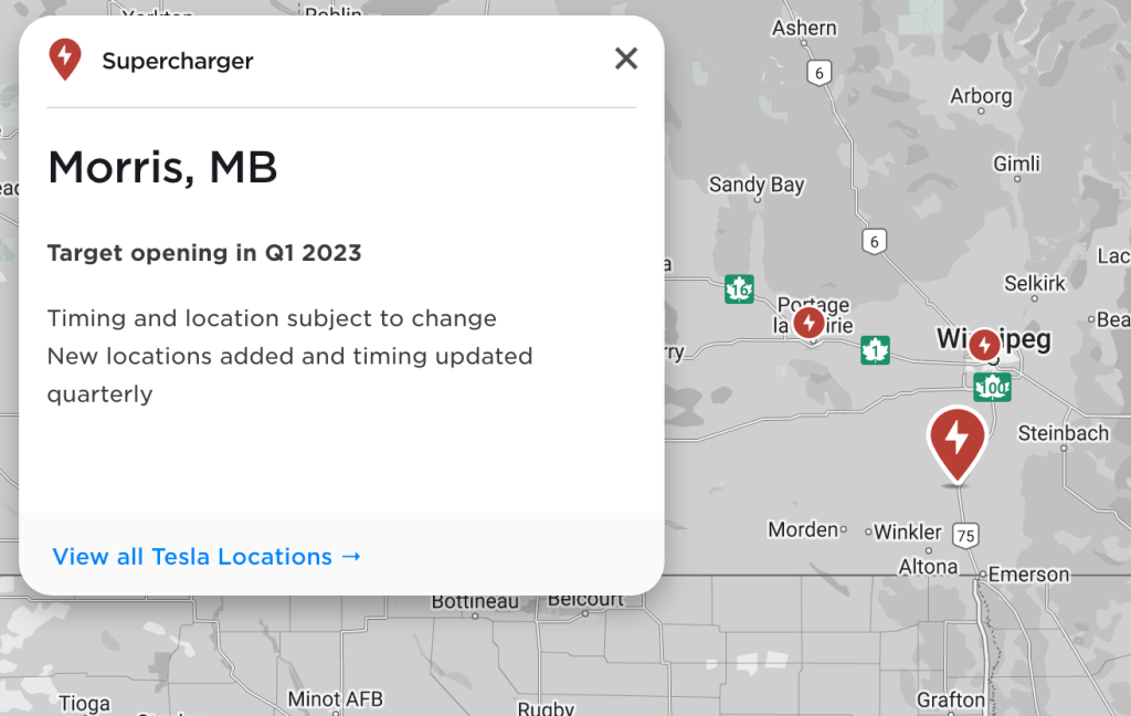 Tesla planning Supercharger in Morris [Manitoba] Drive Tesla