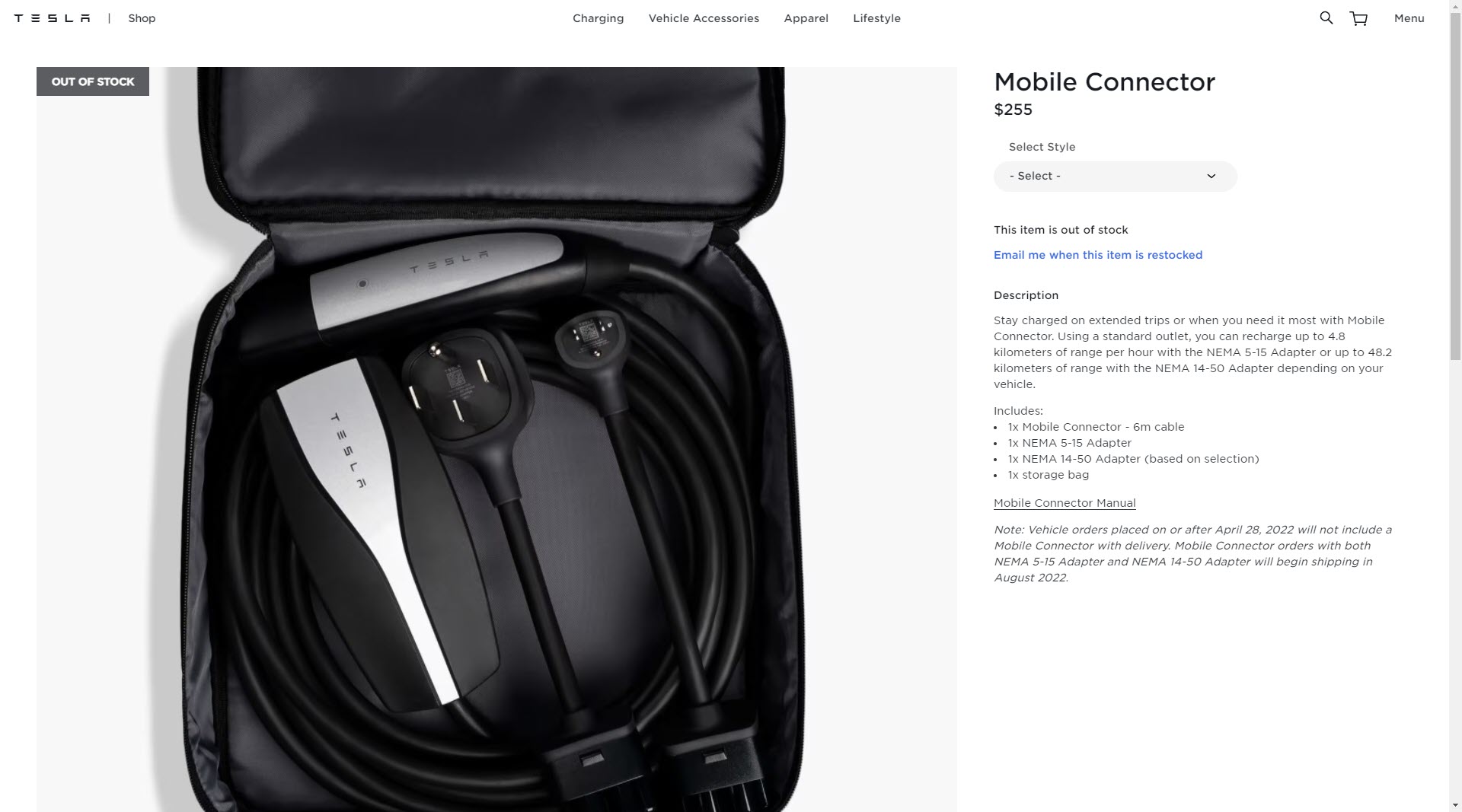 Tesla adds cheaper Mobile Connector with NEMA14-50 adapter and lowers price of Wall Connector