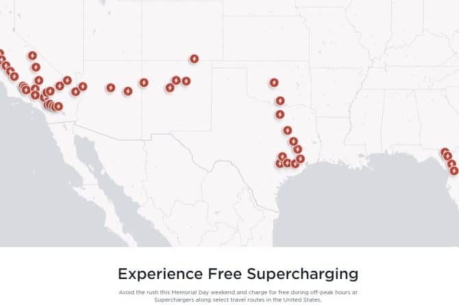 Free Memorial Day Supercharging map