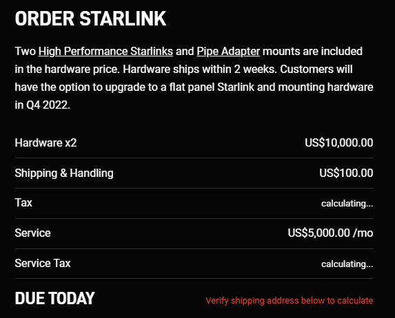 starlink maritime costs