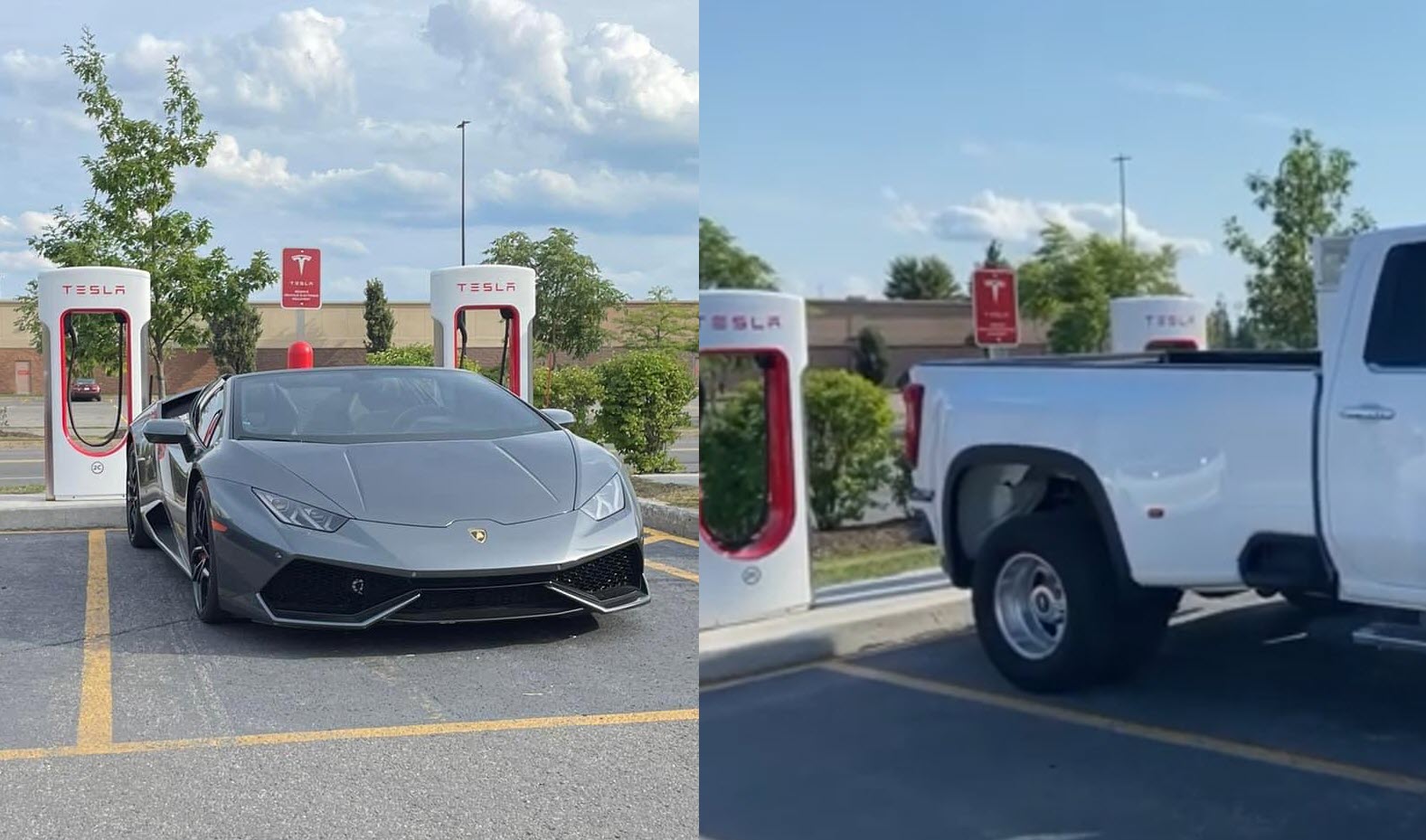 Tesla Supercharger in Quebec blocked by idling pickup truck and [Video] Drive Tesla