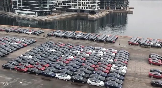 Teslas at a port courtesy of X Auto World