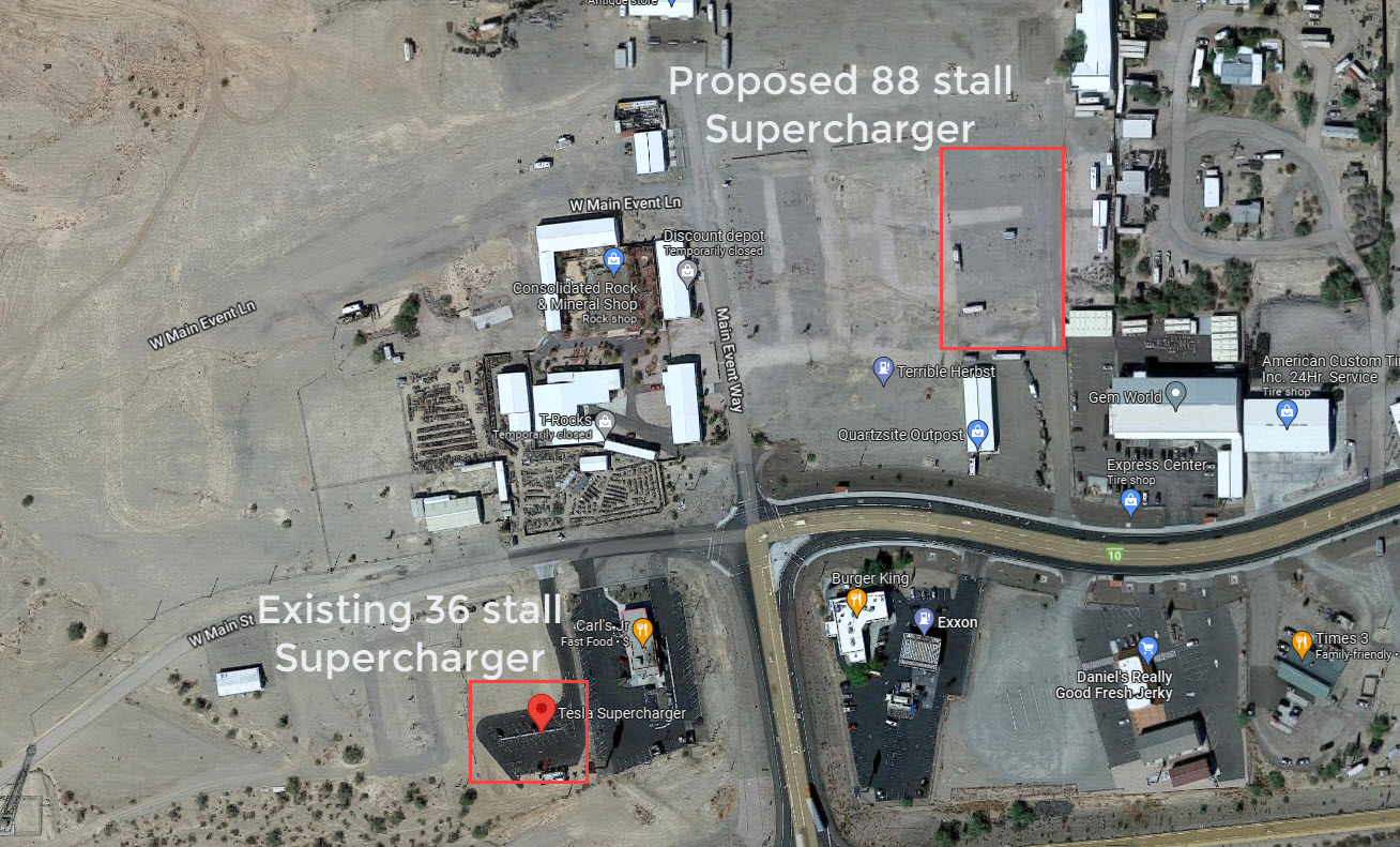 Tesla files plans for 88 stall Supercharger in Quartzsite, Arizona