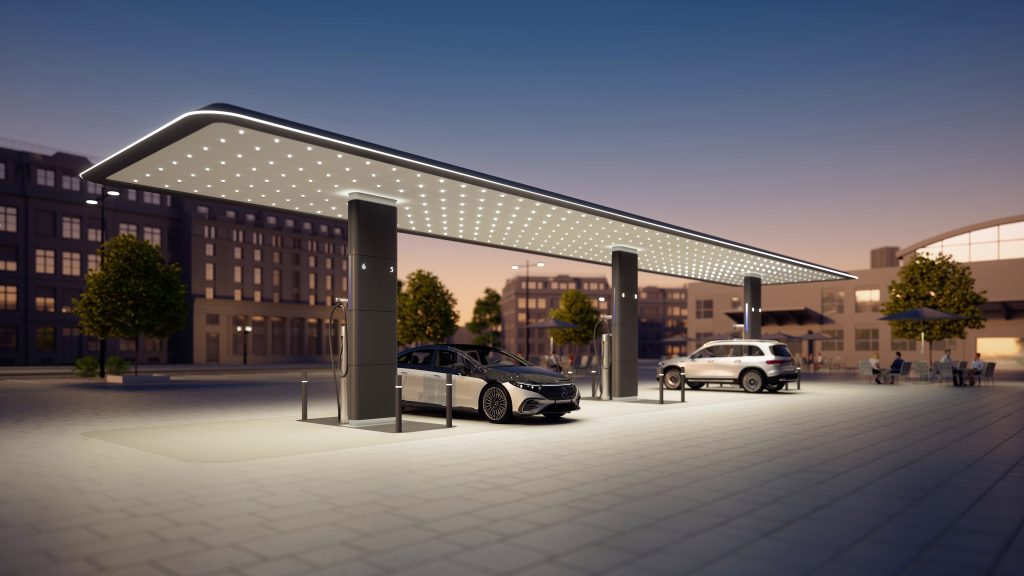 Mercedes-Benz startet in Nordamerika mit dem Aufbau eines eigenen globalen High Power Charging NetzwerksMercedes-Benz to launch global branded high-power charging network, starting in North America