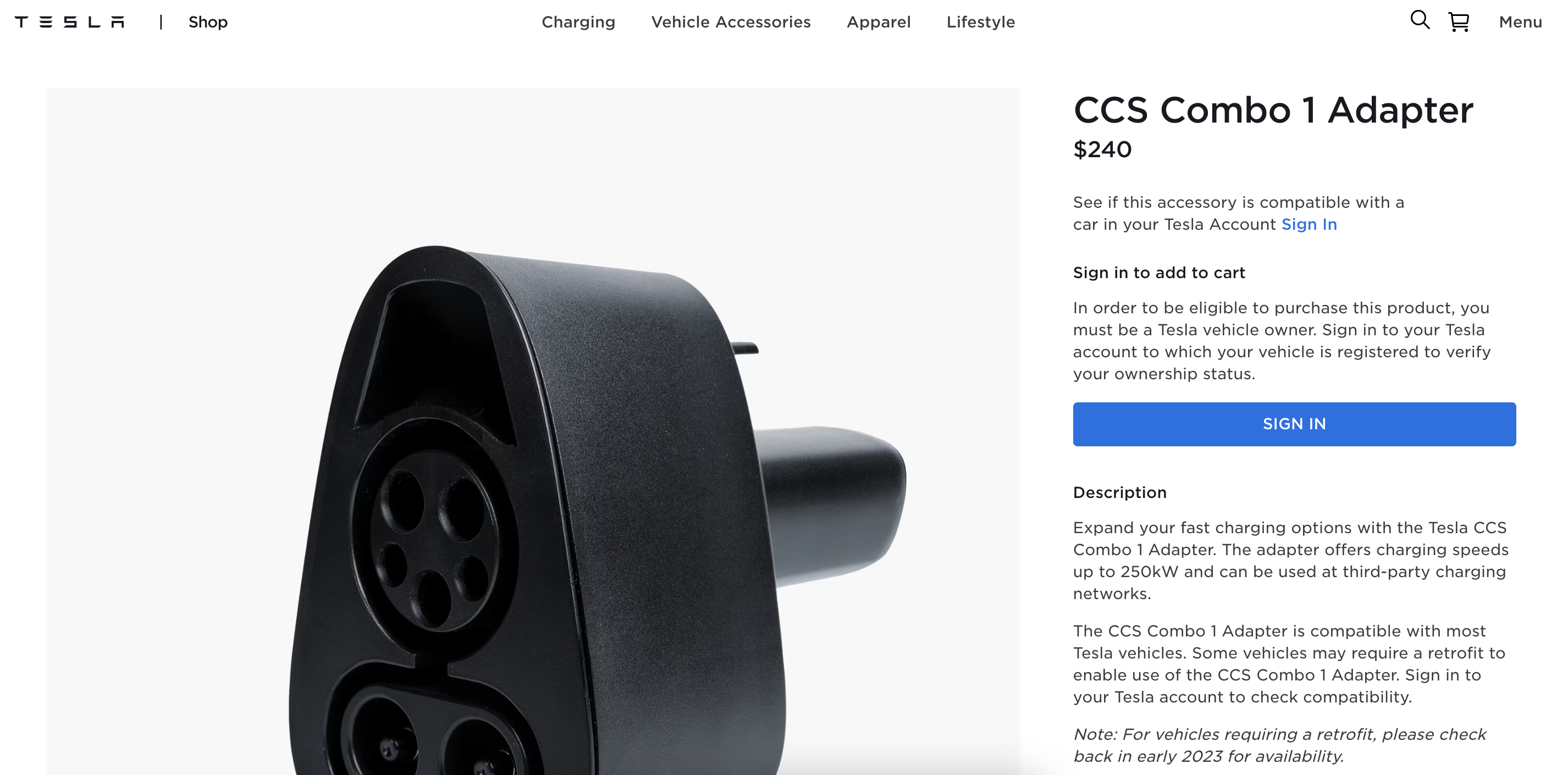 Tesla drops price of CCS adapter by 30%