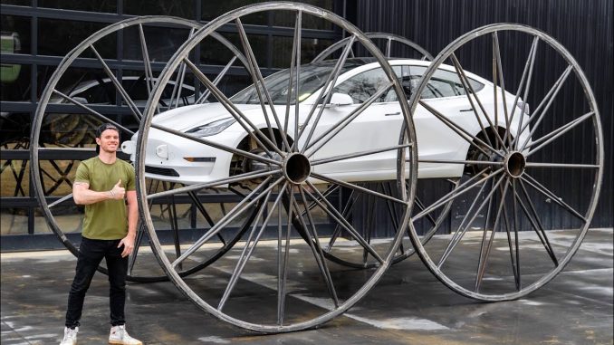 Tesla on 10 foot wheels