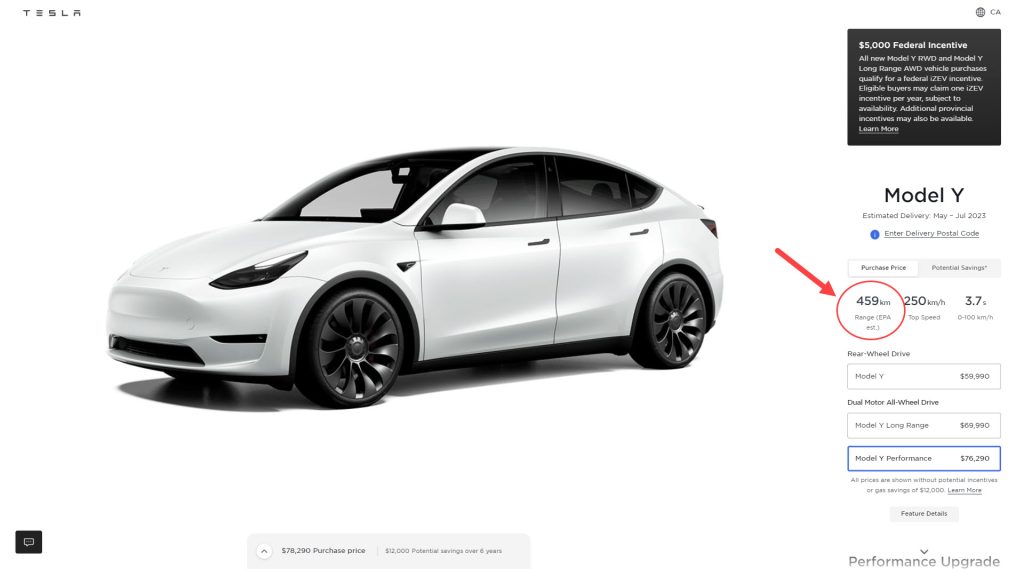 model y range canada