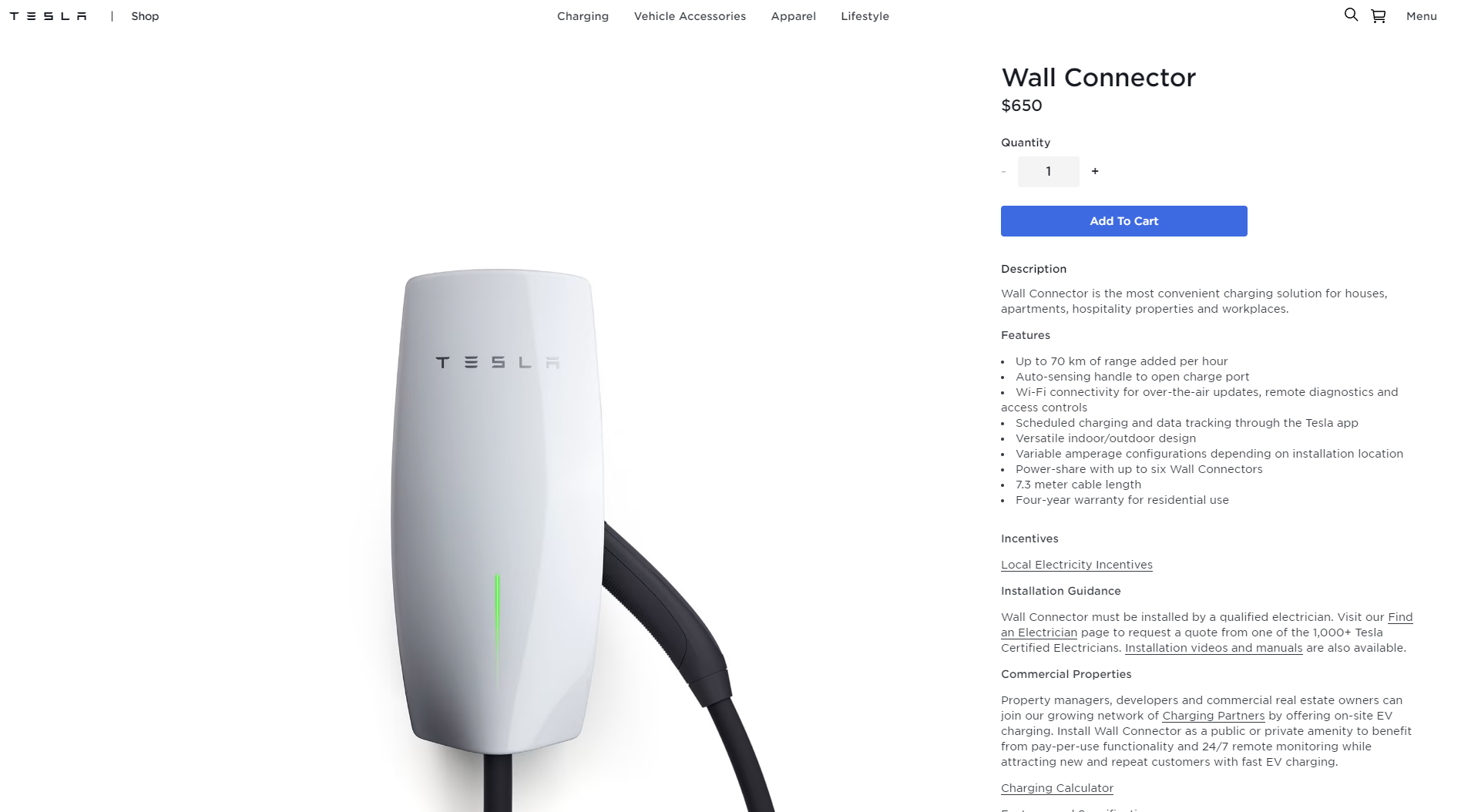 wall connector listing