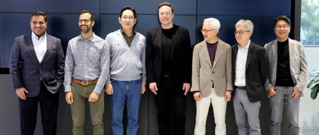 Tesla CEO Elon Musk with Samsung Group's executive chairman Lee Jae-yong