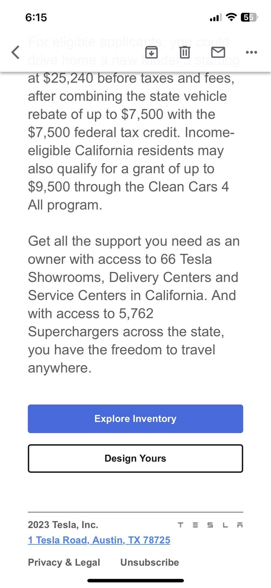 Tesla email on EV incentives 2