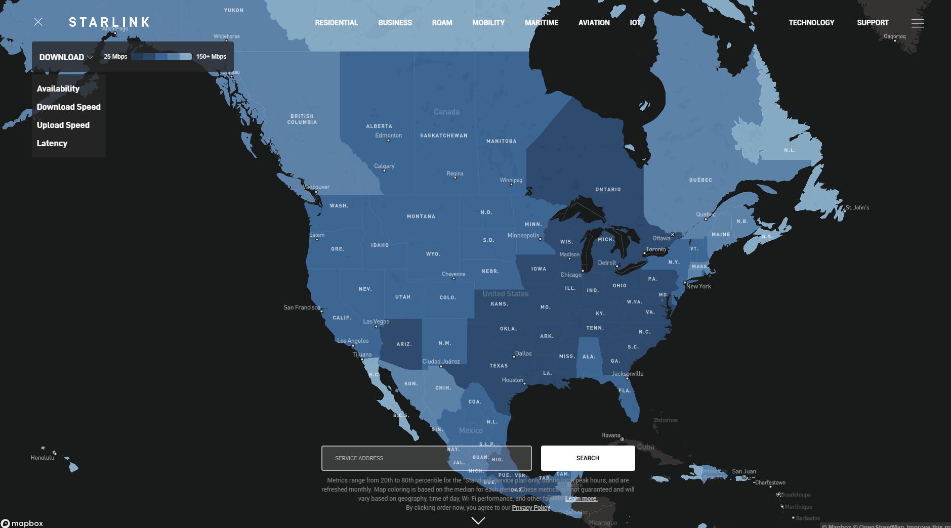 SpaceX now shows Starlink speed estimates for your area before ordering