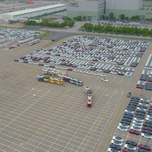 Thousands of Tesla Model 3 cars at Shanghai's Nankang port, China
