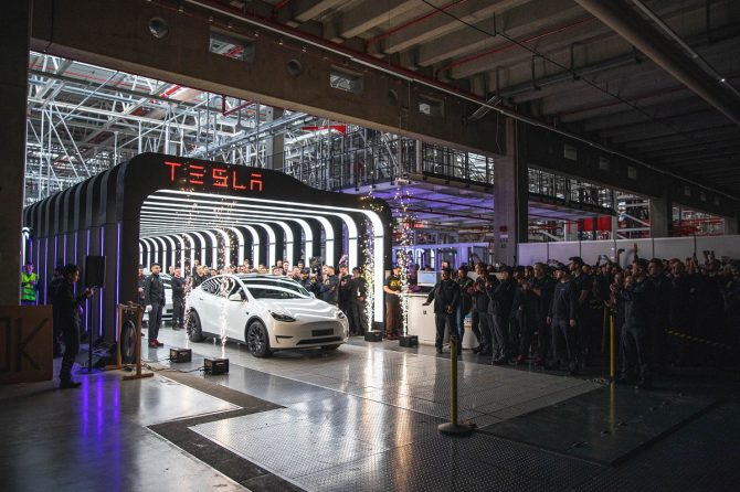 Tesla Model Y rolls off the Giga Berlin assembly line