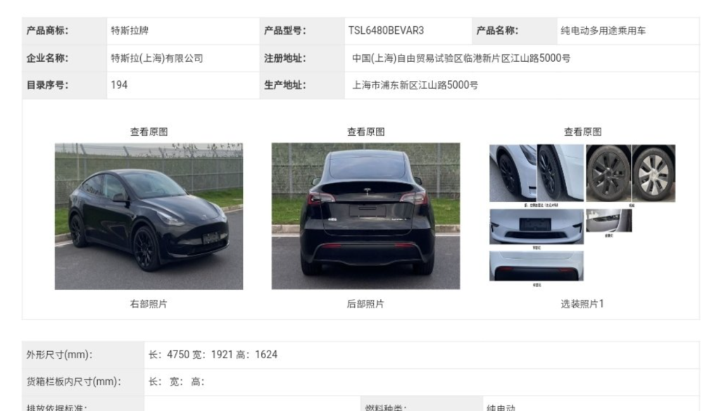 model y china reg