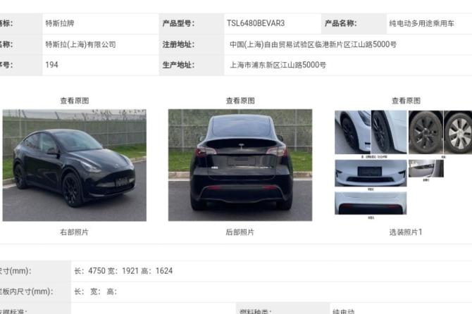 model y china reg