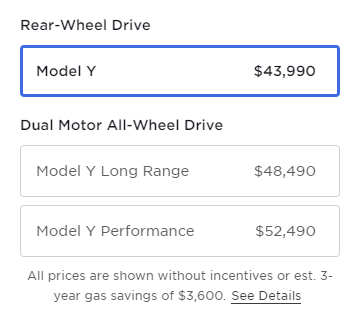 model y prices