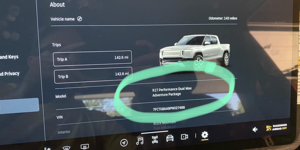 rivian max pack screen