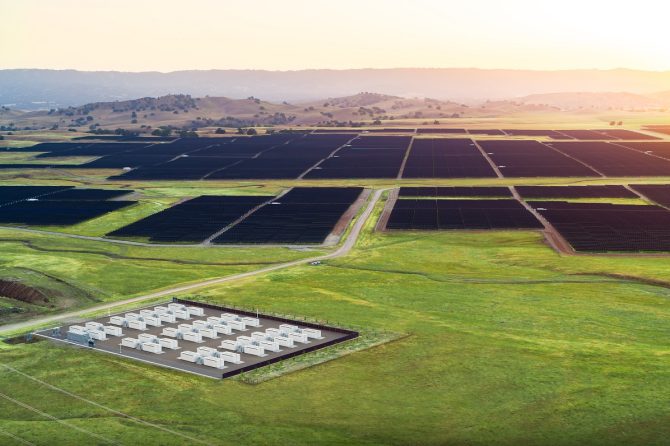 Tesla Megapack battery near solar farm