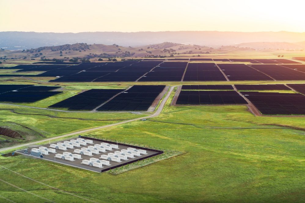 Tesla Megapack battery near solar farm