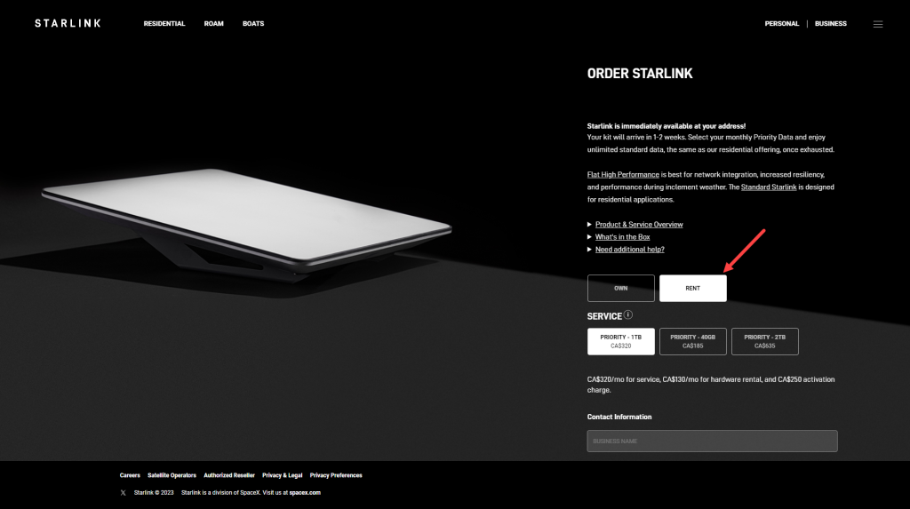 starlink rental