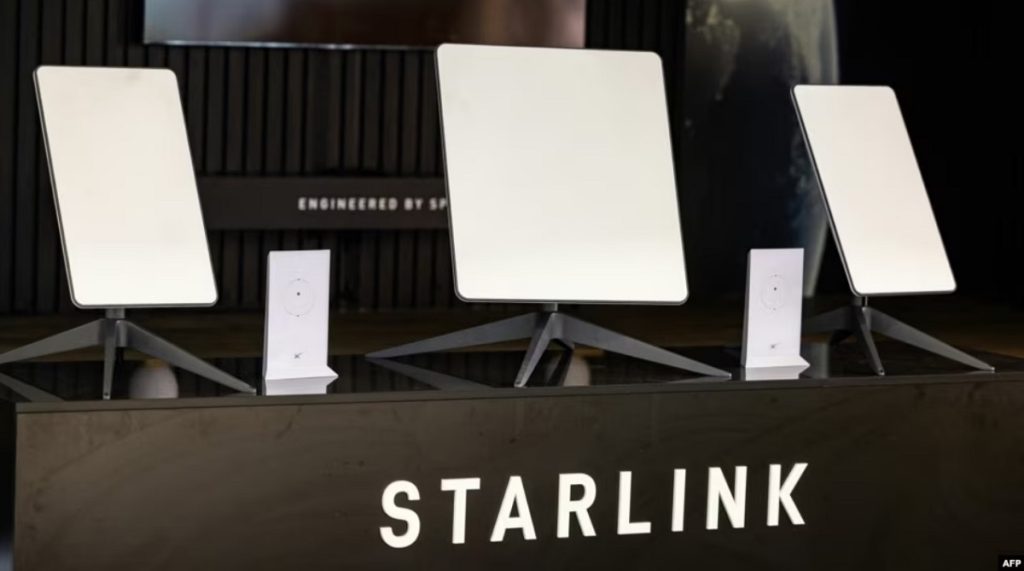 Starlink satellite antennas are shown at an international trade show on Aug. 31, 2023, in Berlin, Germany.