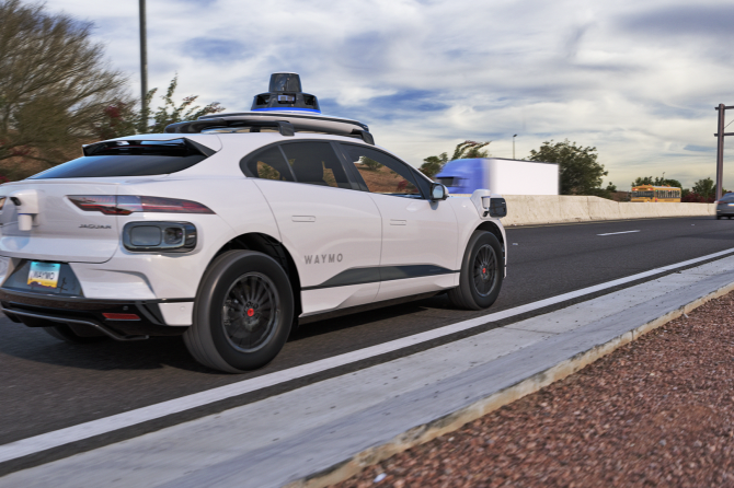 Waymo One I-PACE on Freeway