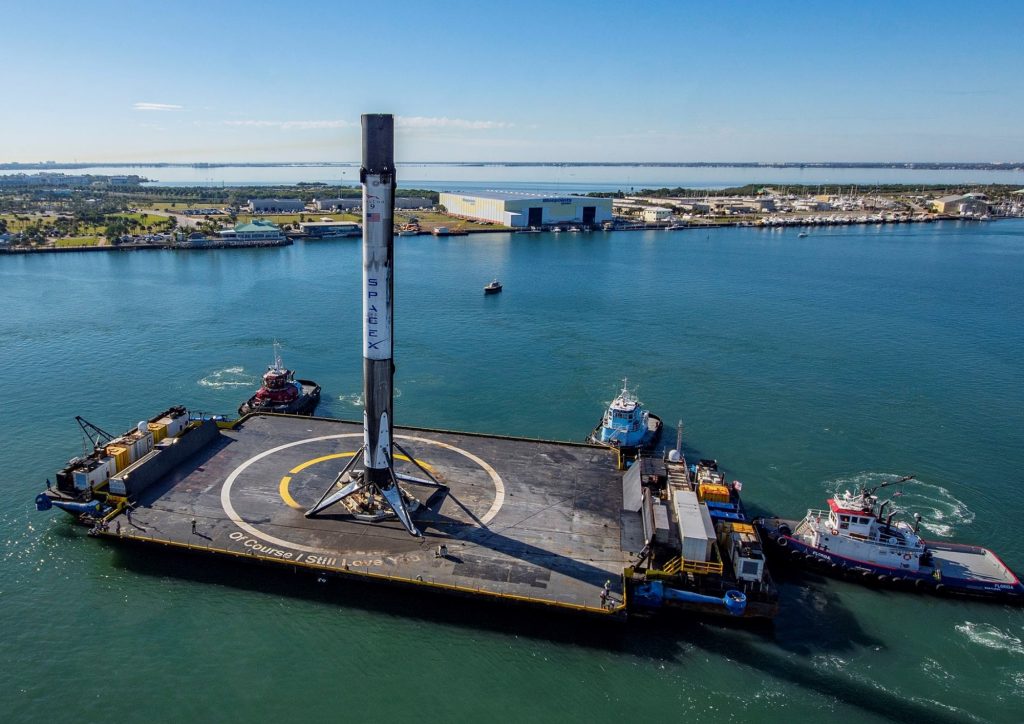 Of Course I Still Love You berthing at Port Canaveral with a Falcon 9 booster