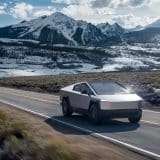 Cybertruck driving on a mountain road