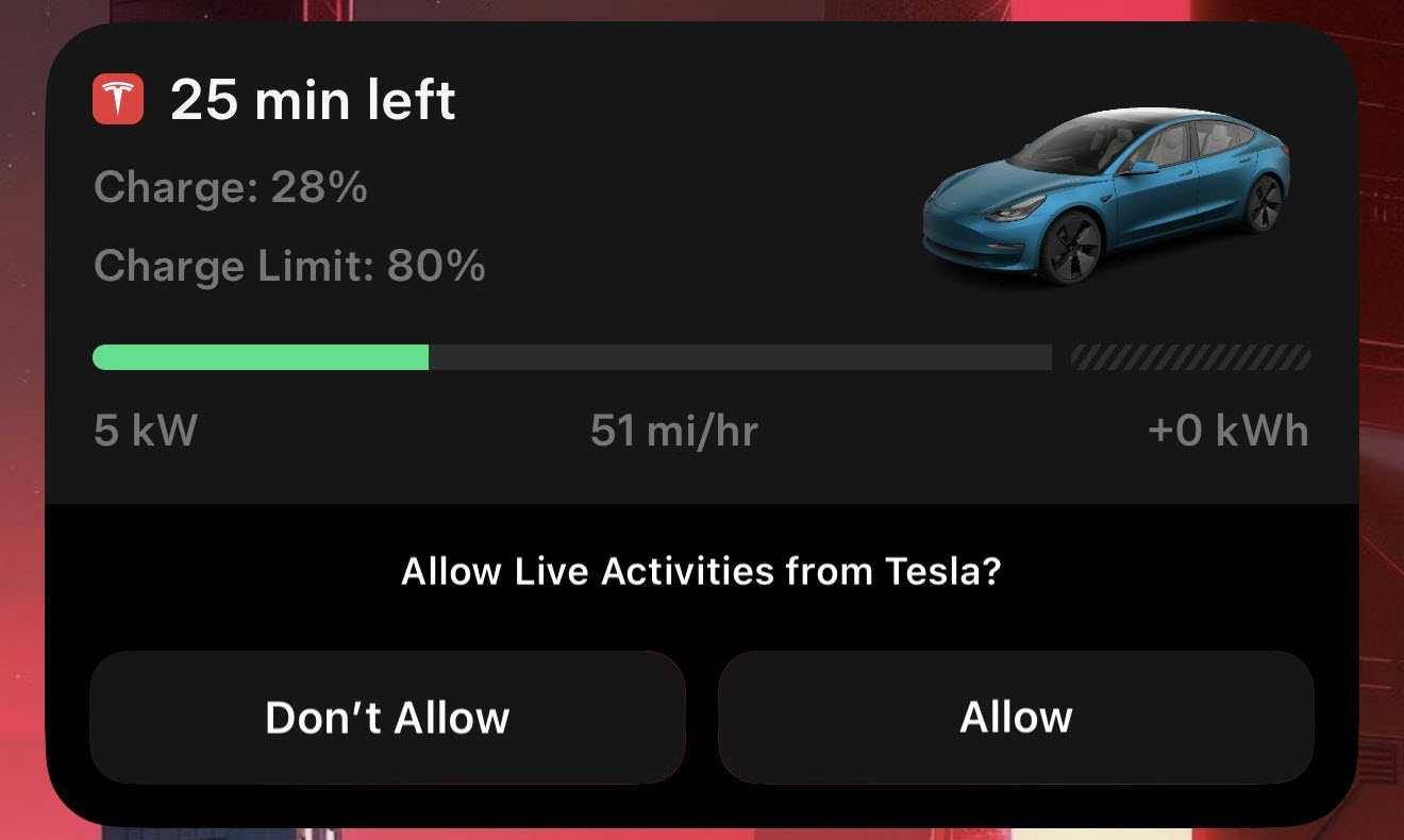 Tesla app now supports iOS Live Activities for Supercharging Drive Tesla
