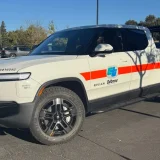 Rivian R1T in Caltrans livery
