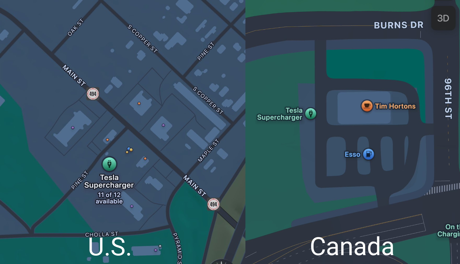 apple maps tesla superchargers