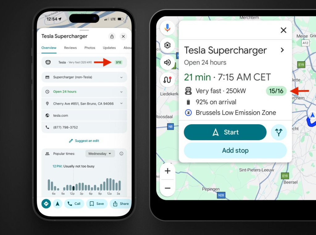 google maps tesla superchargers