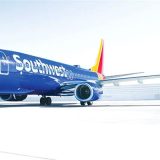 Blue Southwest Airlines Boeing 737 on the tarmac