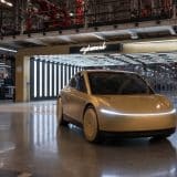 Gold Cybercab on the production line