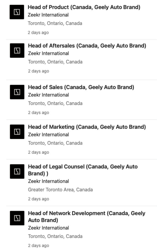 zeekr job postings canada