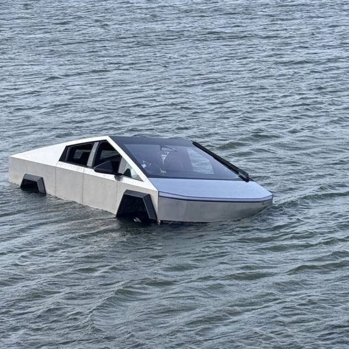 cybertruck in a lake