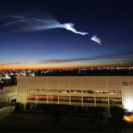 spacex hq california with rocket launch in background