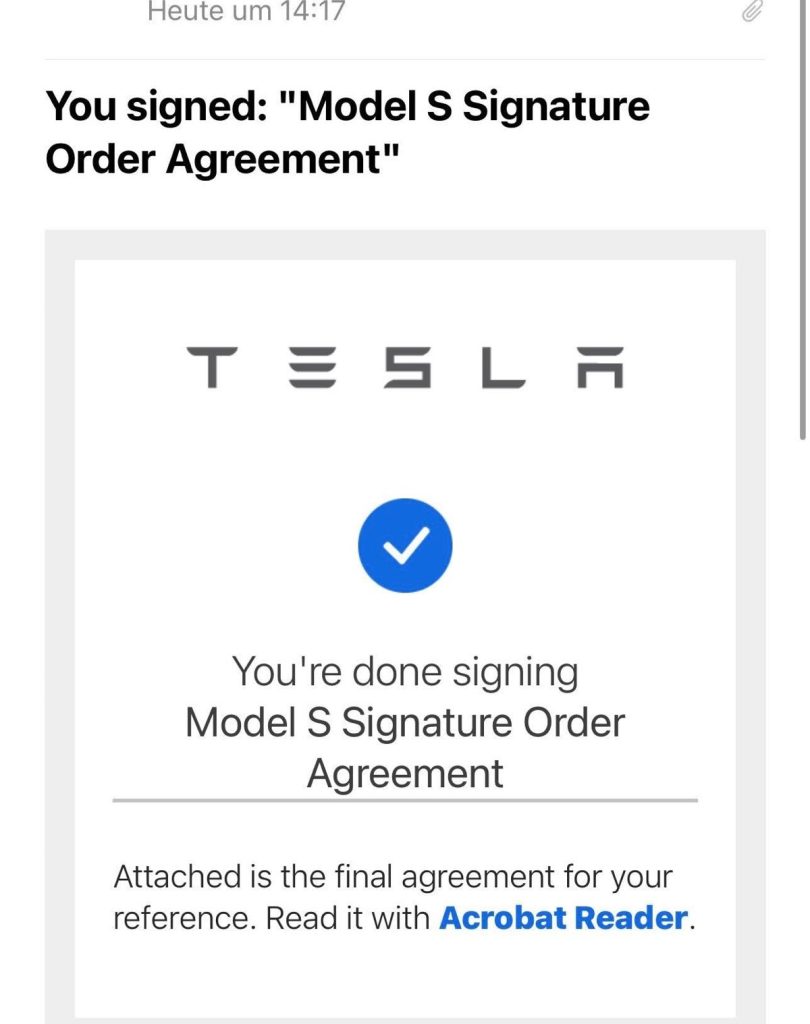 model s signature order agreemtn