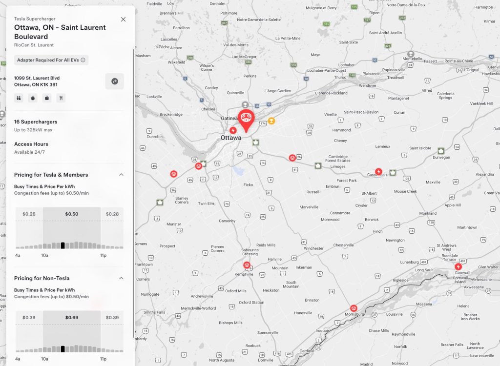 ottawa st laurent blvd supercharger map and rates