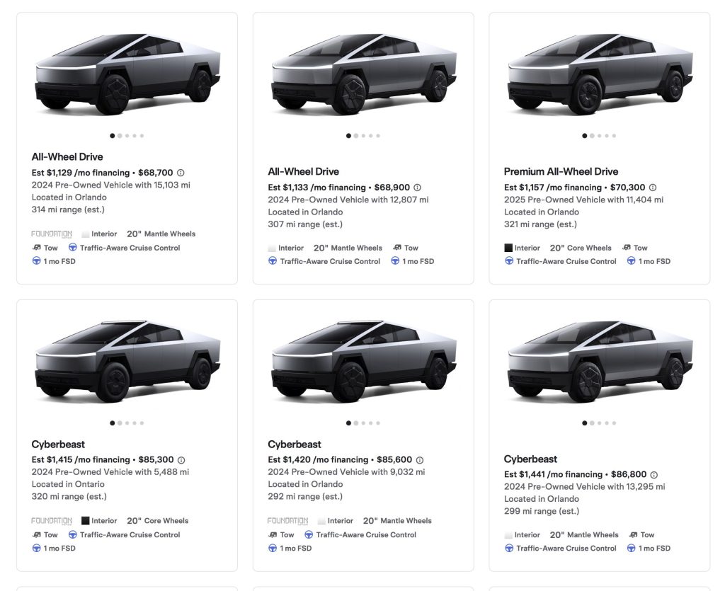 used cybertruck inventory listings